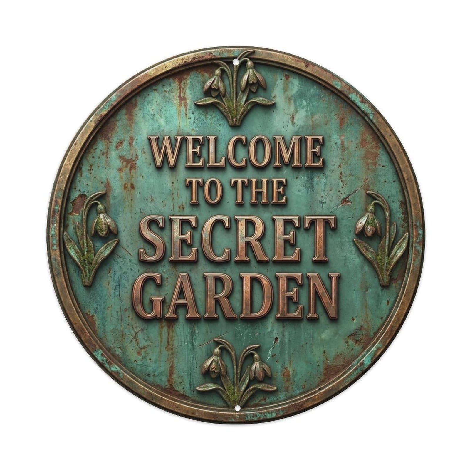 Vintage Welcome Secret Garden Bronze Moss Snowdrop Metal Tin Sign