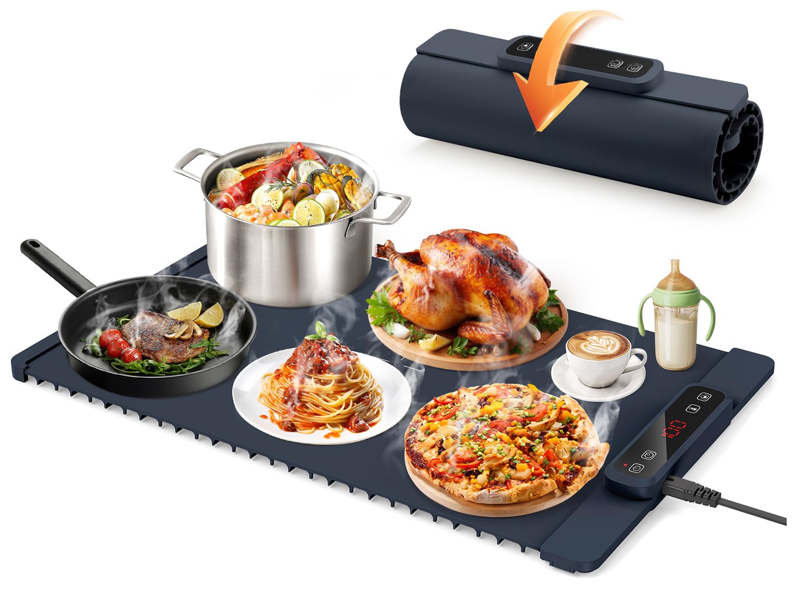 Scaldavivande elettrico per buffet, con timer di 4 ore, 5 temperature, design impermeabile per feste, catering ed eventi, mantiene il cibo caldo e fresco