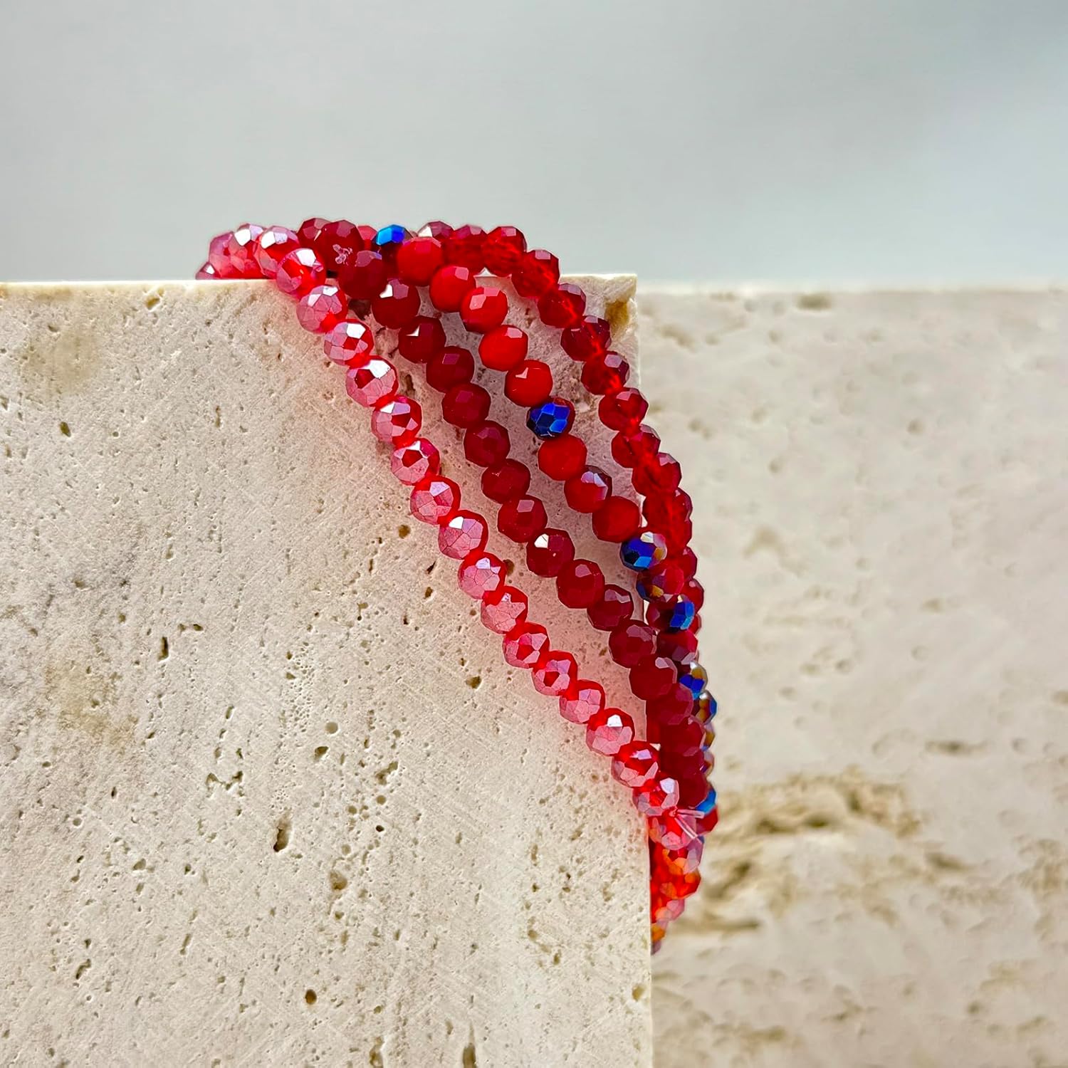 Red Crystal Beaded Stretch Bracelet for Women – Multi-Layer Faux Crystal Glass Wrap Bangle Handmade Stackable Jewelry Gift - Image 7