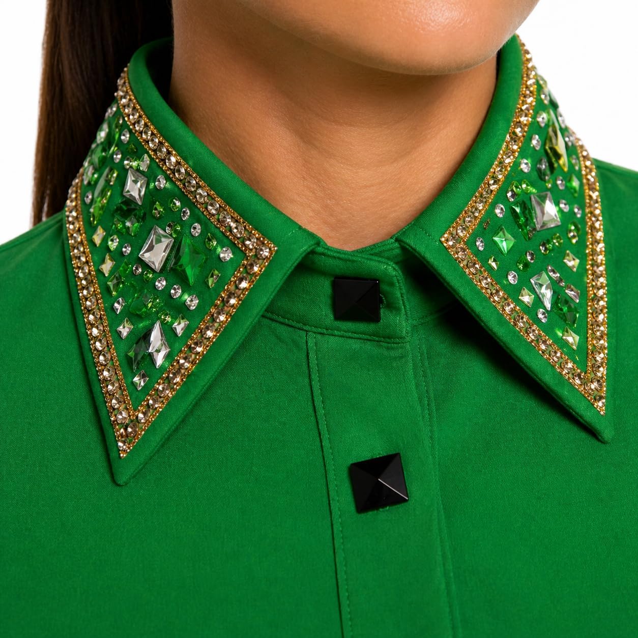 Women’s Western Showmanship Jacket Green – Minimal Equestrian Coat with Crystal Embellished Collar