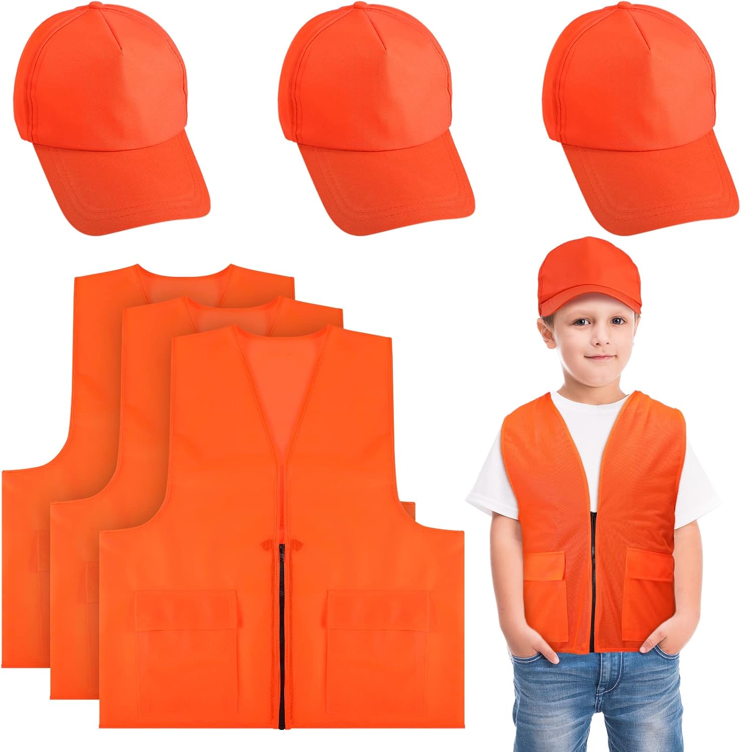 Jiuguva 6 Pcs Kids Hunting Safety Vest and Cap Include Blaze Orange Hunting Vest