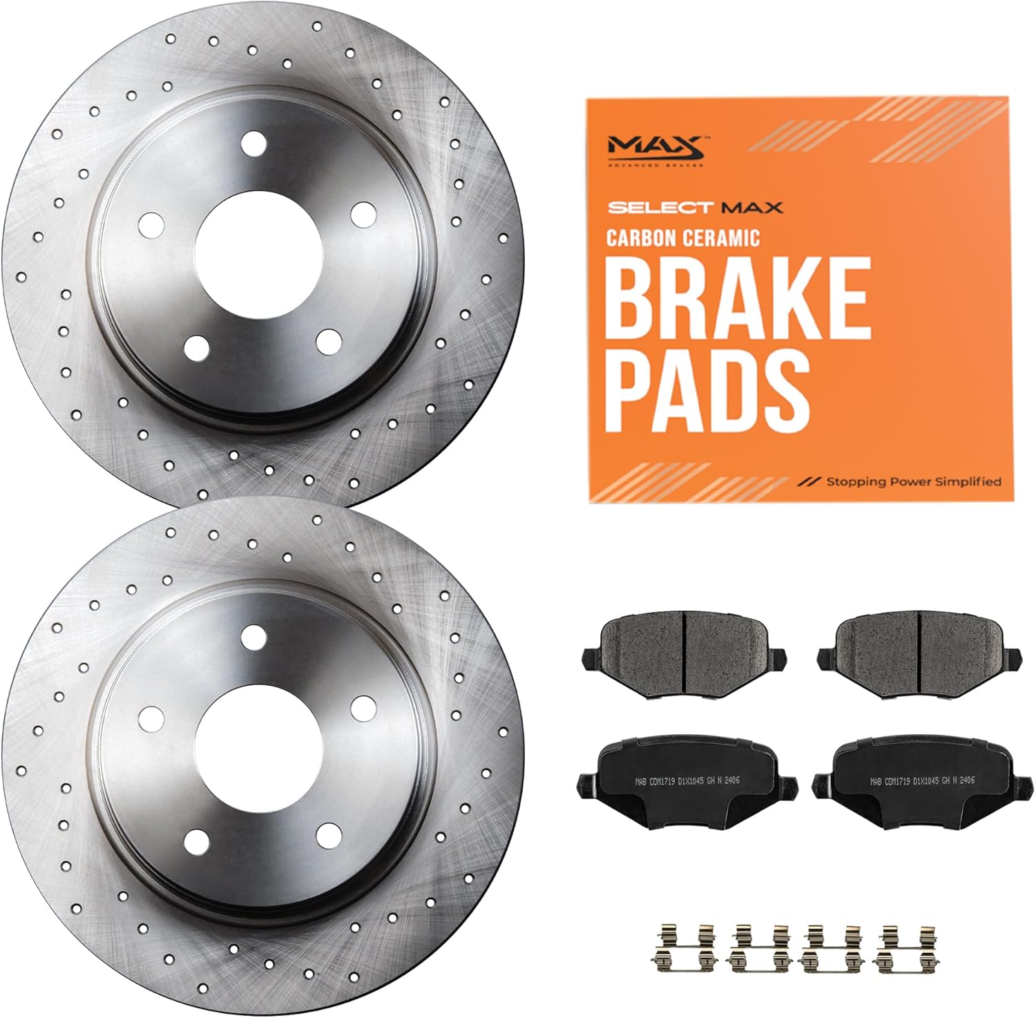 Max Advanced Brakes StyleMAX Rear Brake Kit | Fits 2008-2016 Chrysler Town & Country 1 Piston F Caliper | Brake & Rotor Kit for Daily Performance | Cross-Drilled Rotors & Ceramic Brake Pads