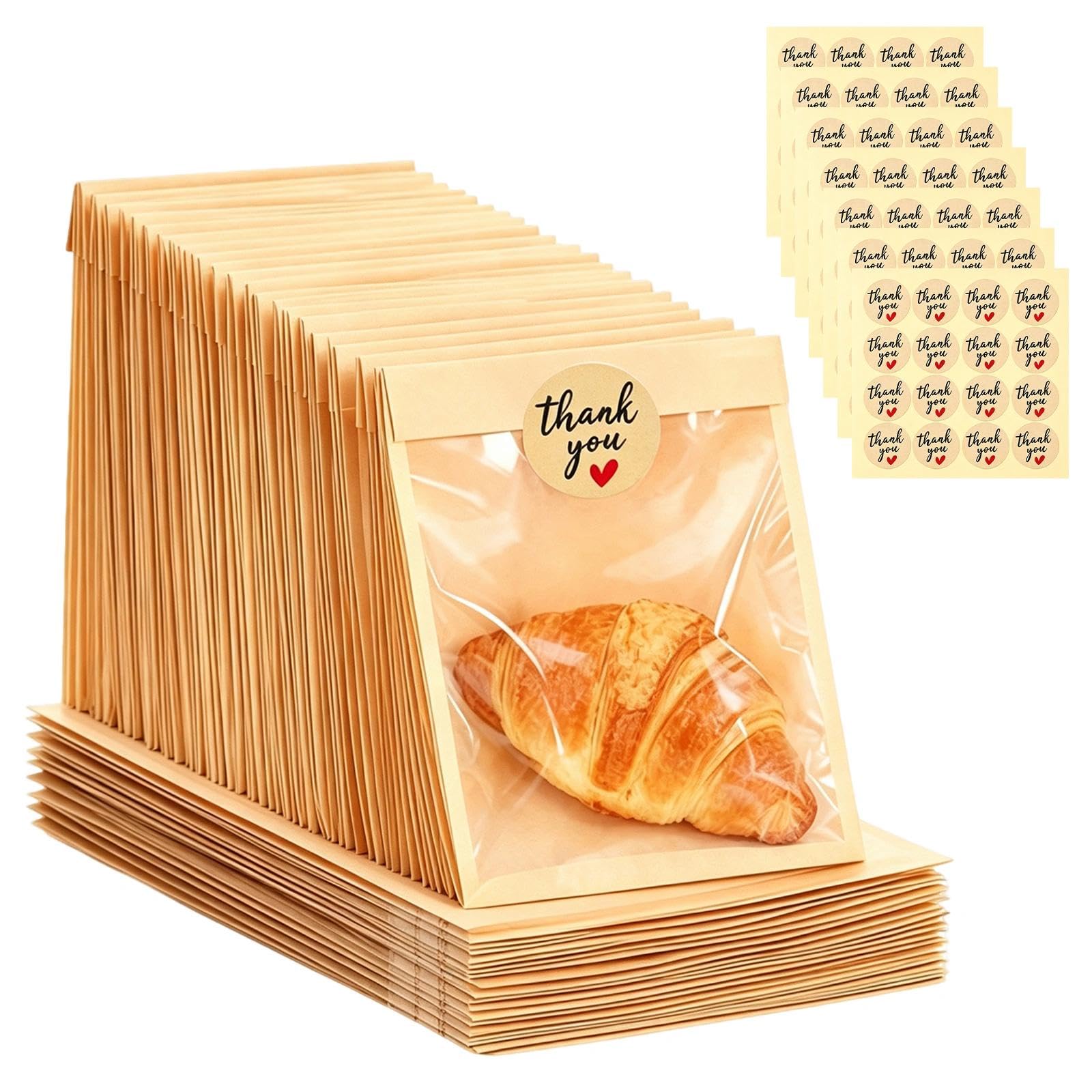 Film Front Paper Bags, 100 Pcs Grease Resistant Bakery Bag (19x18cm)