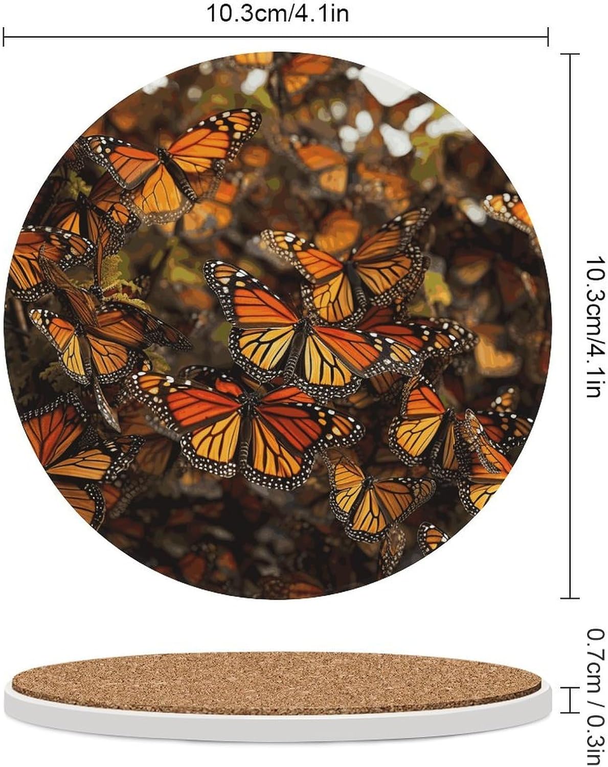 Monarch Butterflies Coasters Round Coasters Set Ceramic Stone Coaster with Cork Base Coffee Cup Beverage Cup Mat Cute Funny Table Drinks Coaster for Mugs and Cups Office Kitchen