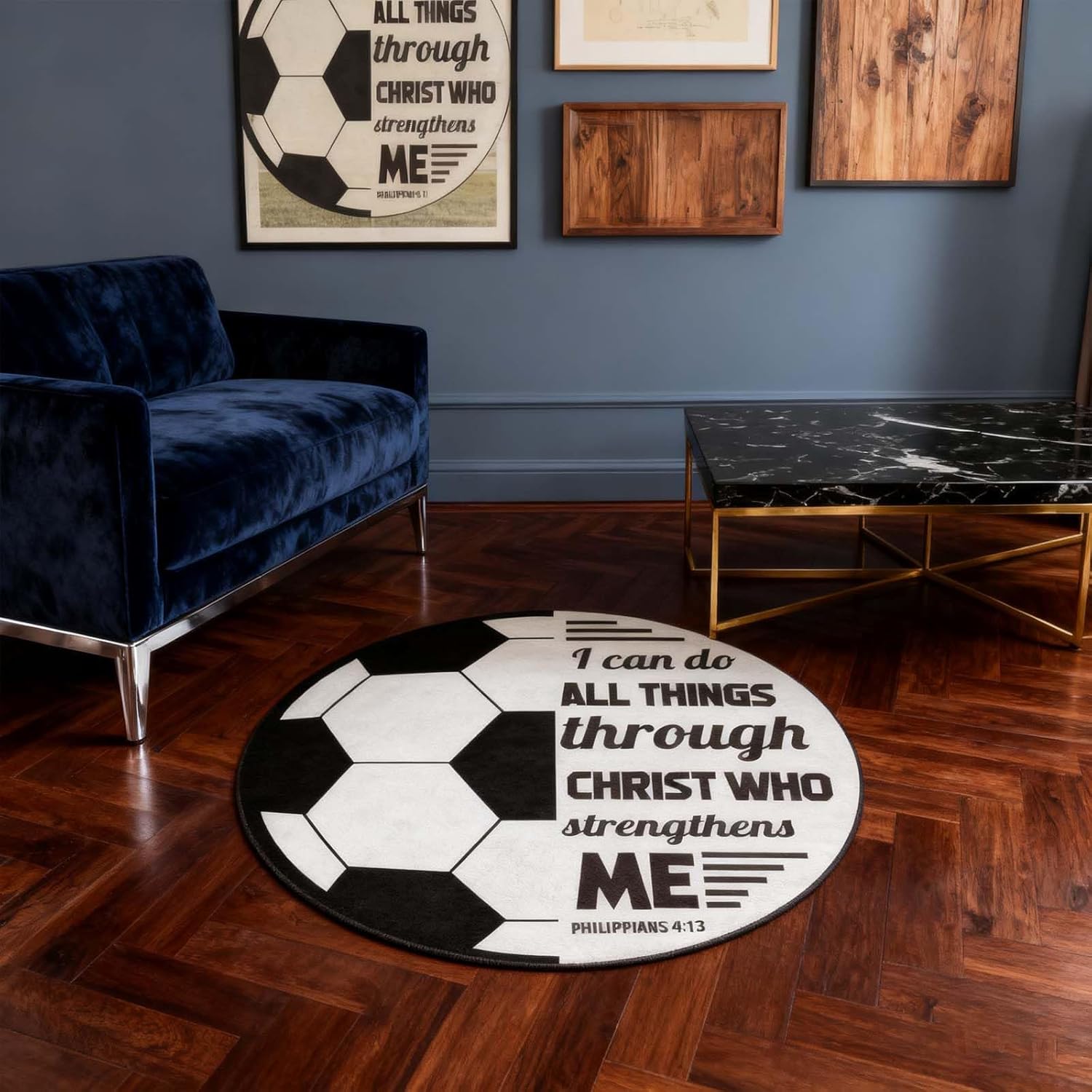 35.4Inch Soccer Bath Rug,Washable Soccer Sports Kids Room Rug Doormat,Non-Slip Play Mat Bathroom Rug, Christian Door Mat Floor Carpet, Suitable for Living Room Entryway Bathroom Kitchen Bedroom