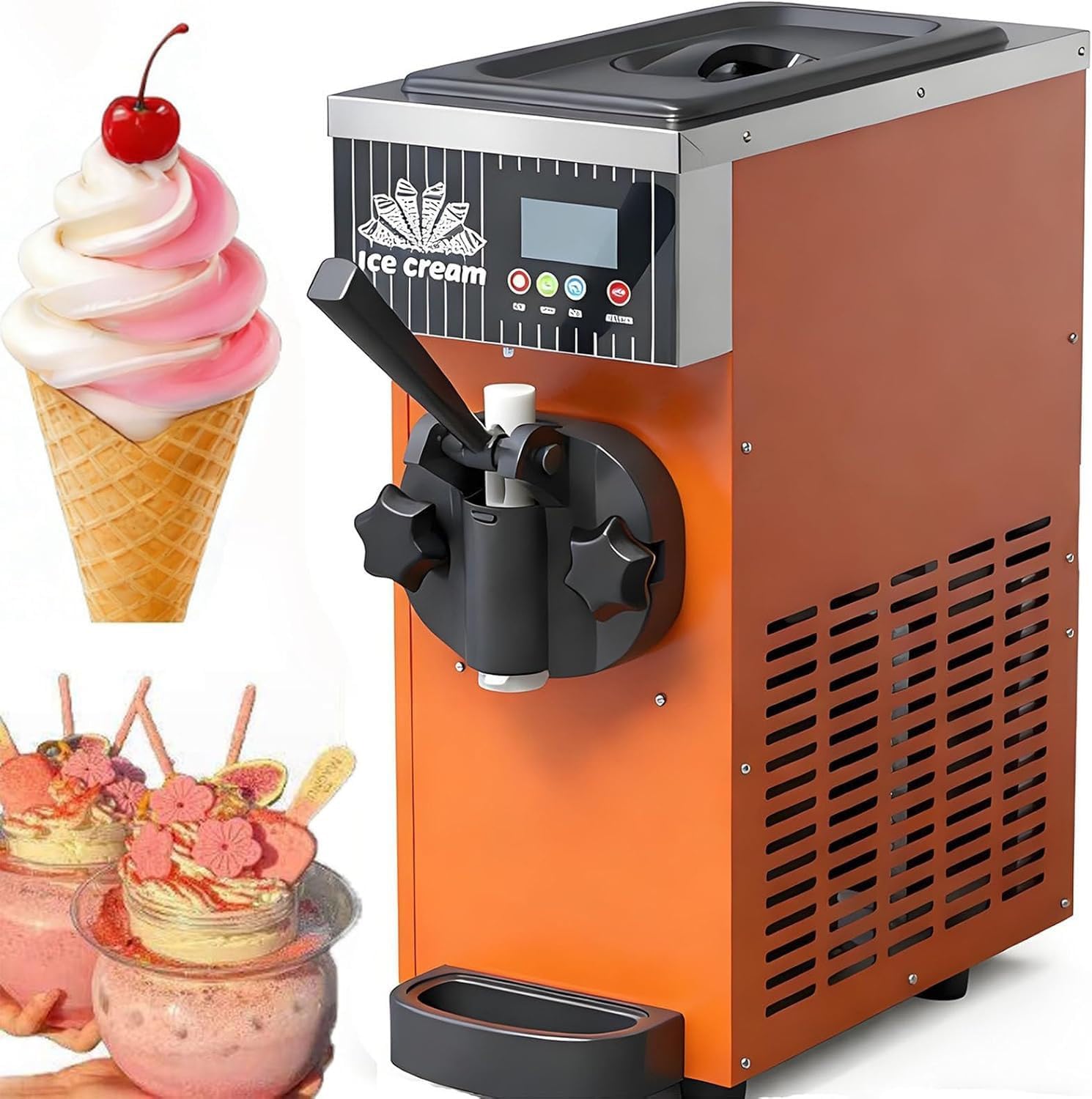 Countertop Soft Serve Ice Cream Maker - Makes 80-100 Sticks/H, 450W Single Flavor Tabletop Soft Ice Cream Maker with LED Display, Auto Clean Soft Serve Maker, for Home Snack Bar(Orange)