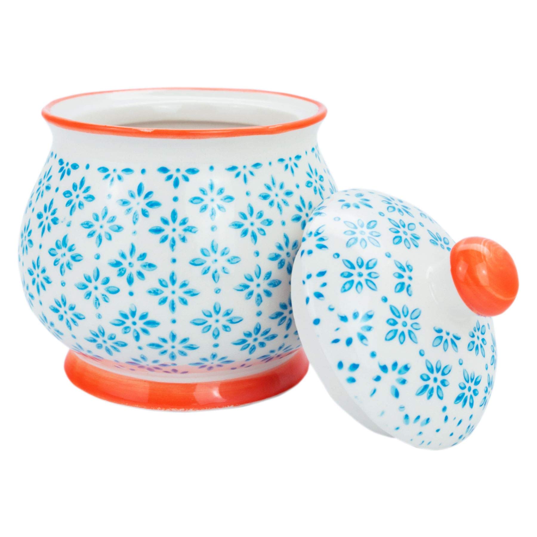 Azucarero y jarrita para la leche - Cerámica - Estampado azul/naranja - 300 ml