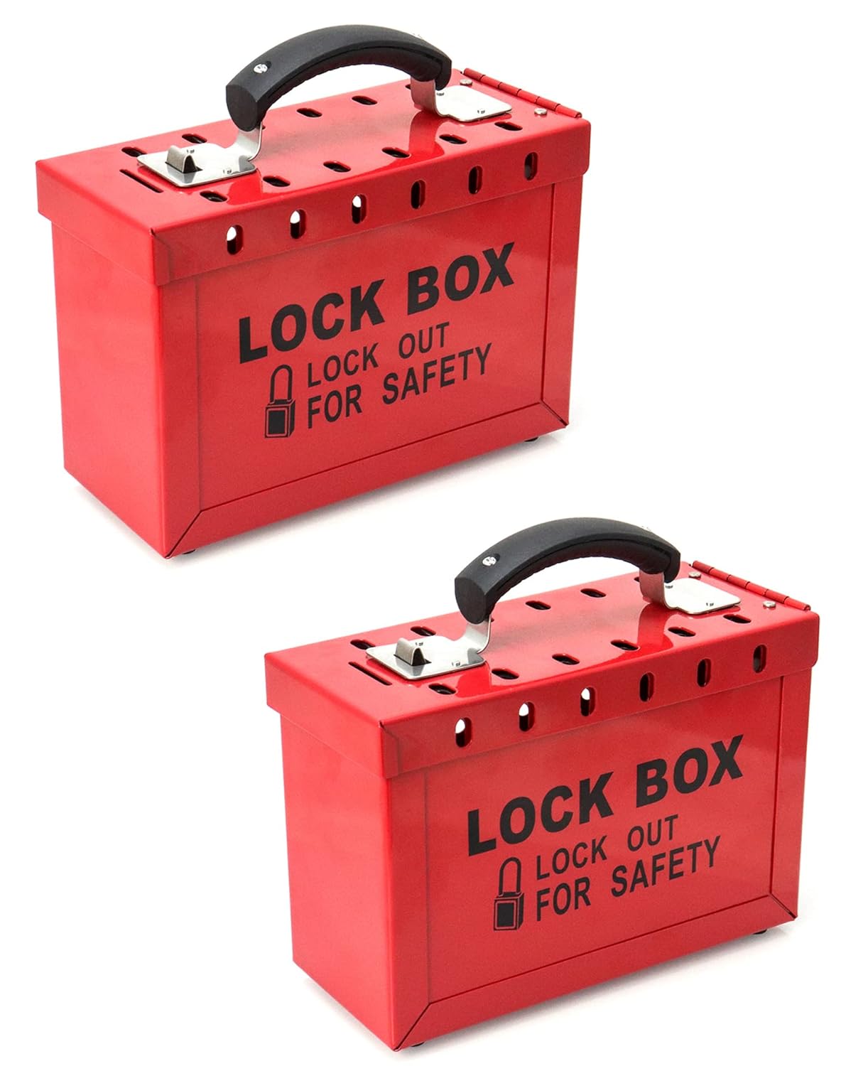 QWORK Red Portable Group Lock Box with 12 Padlock Capacity - Enhance Workplace Safety with Lockout Tagout Solution, 2 Pack, Red