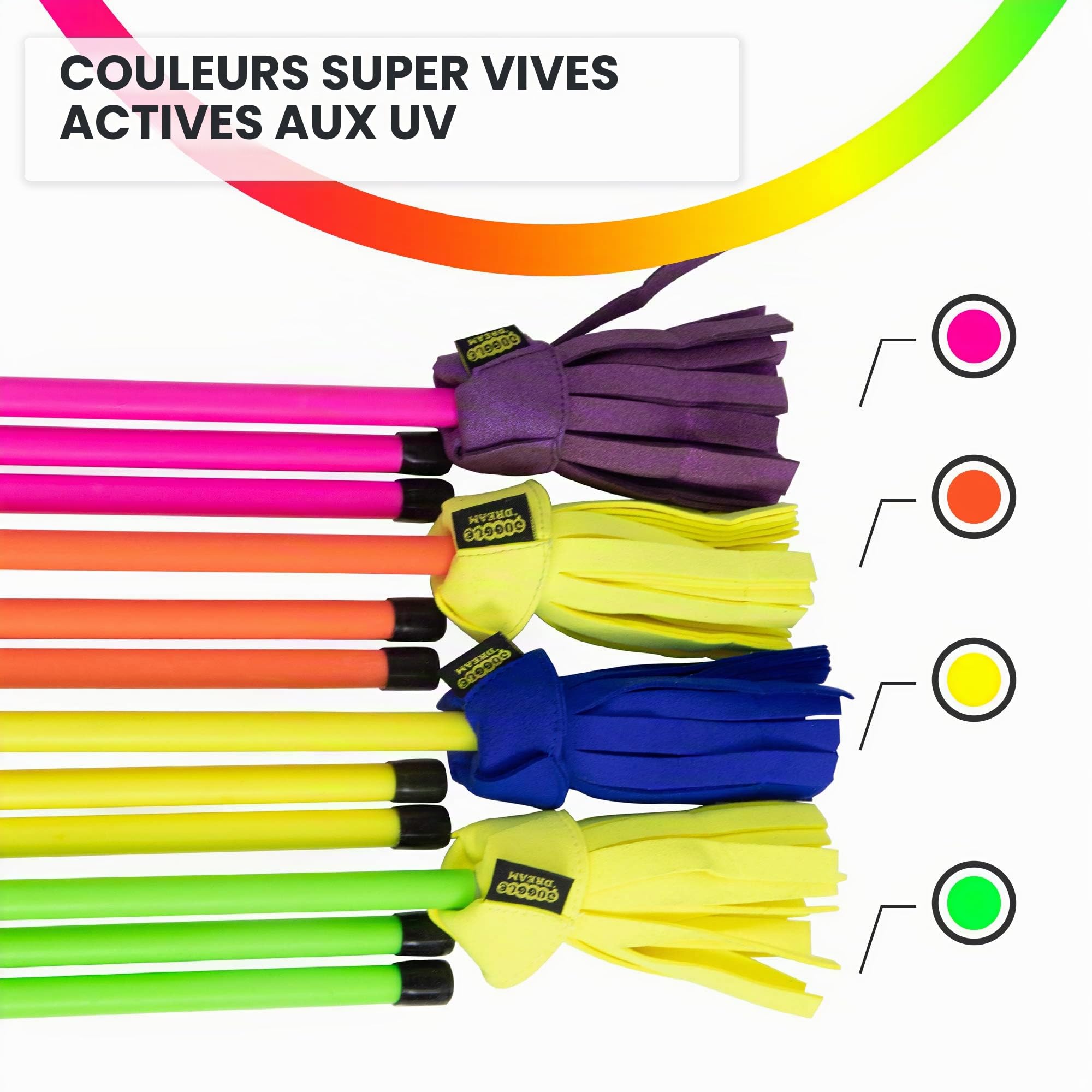 Juggle Dream Neo Flowerstick Kit Comprenant Baguettes en Fibre de Verre, Grip en Silicone, Franges en Daim, Jonglier Flower Stick (Rose/Violet)