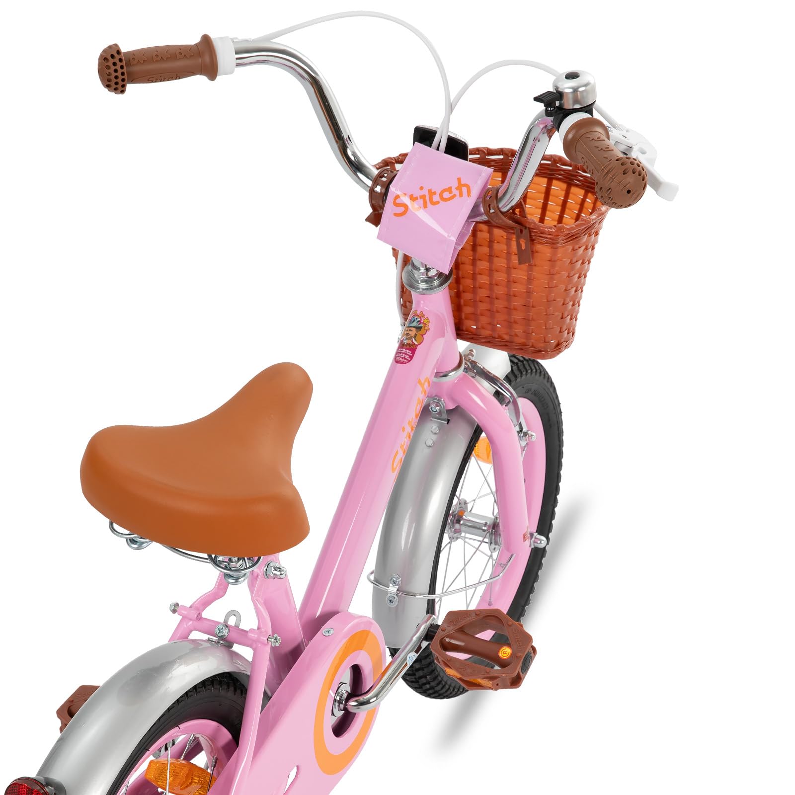 STITCH Bicicletta per Bambini da 14 Pollici per dai 3, 4, 5 e 6 Anni con Cestino Anteriore e Rotelle, Bici per Bambine e Bambini, Rosa…