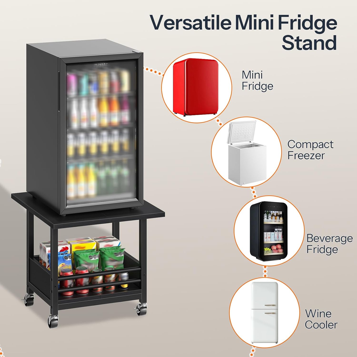 HOOBRO Mini Fridge Stand, Mini Fridge Stand with Wheels and Storage Basket
