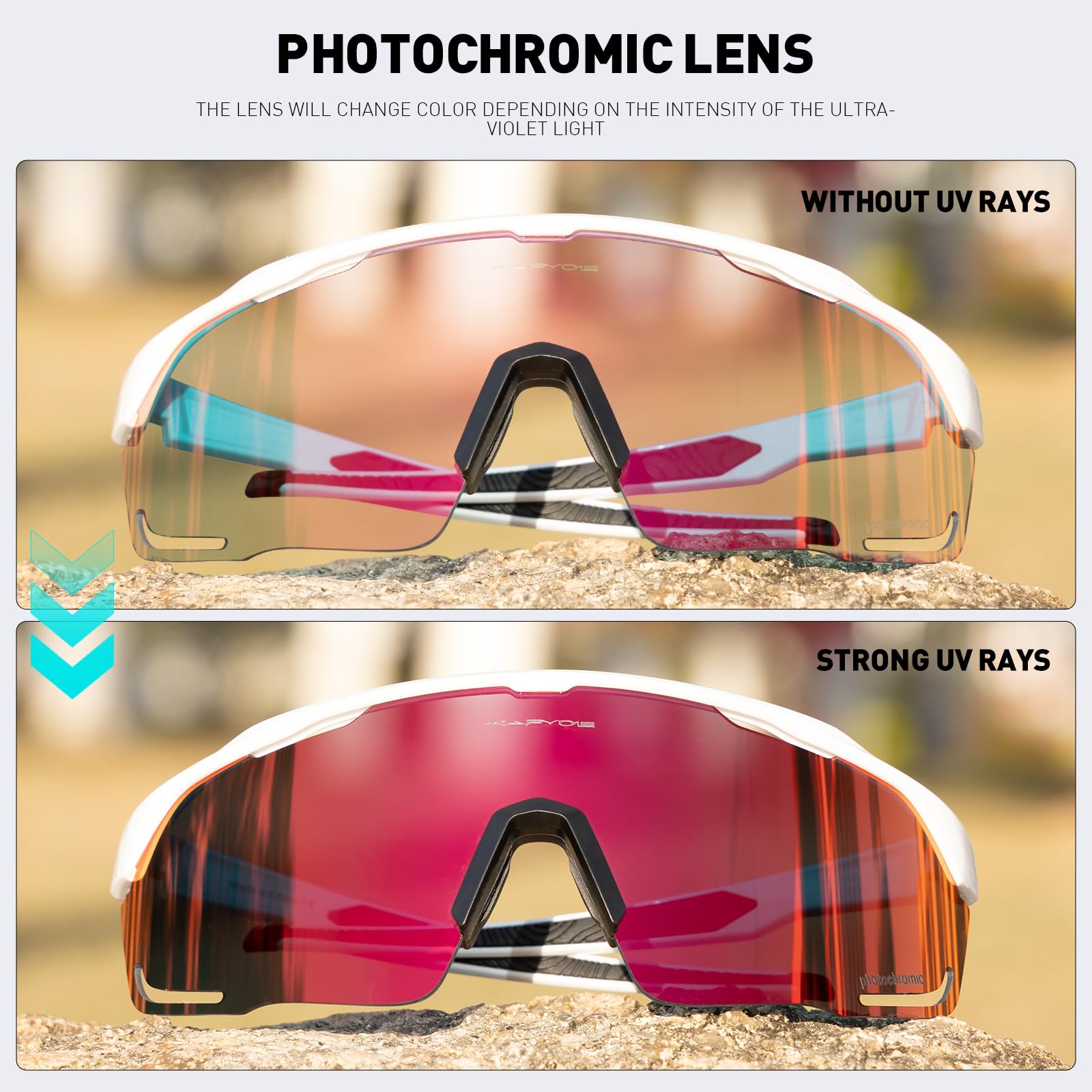 KAPVOE Occhiali Da Ciclismo Polarizzati Fotocromatici Intercambiabili UV400 Protezione Donna Uomo Trasparenti Sportivi K93