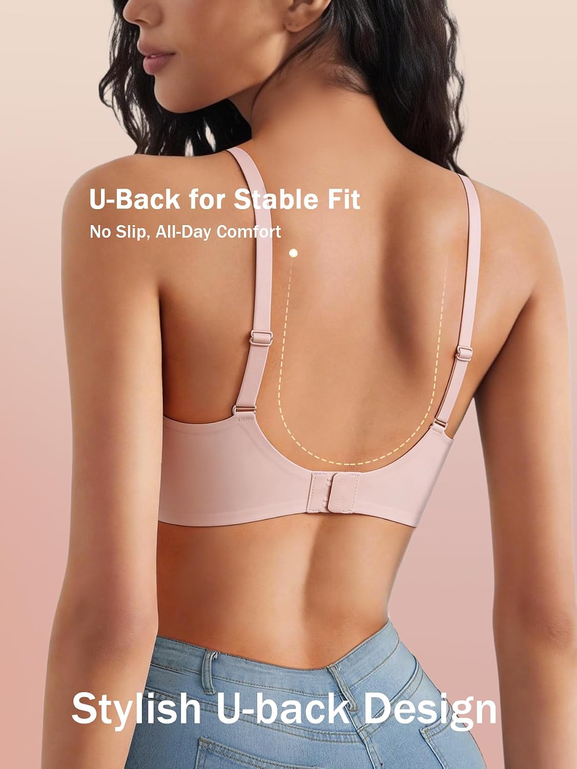 Wireless Bra, Deep V Seamless No Underwire T-Shirt Bra, Push Up Bras for Women, Invisible Bra for Daily Wear