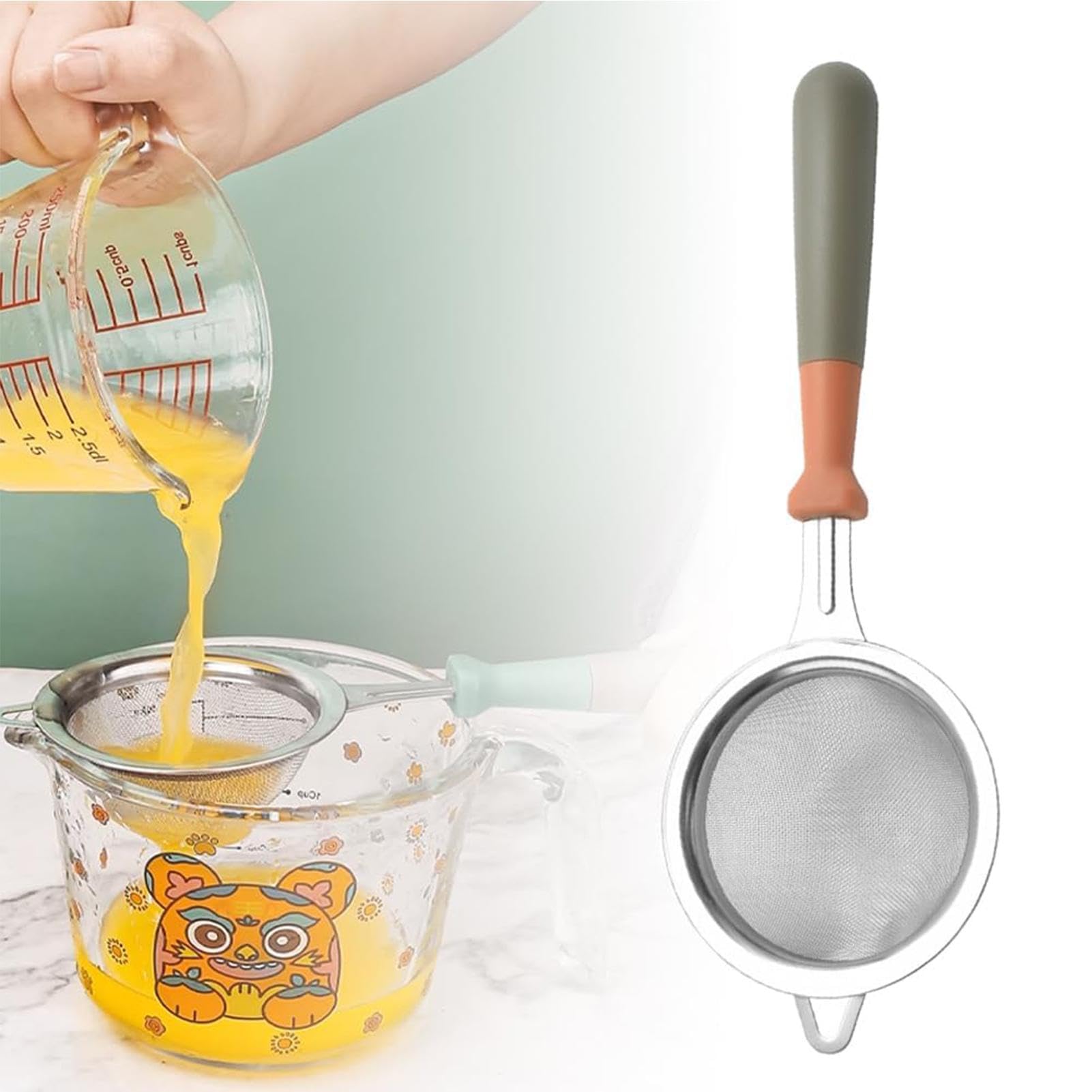 Setaccio Da Cucina In Acciaio Inox 8cm Con Manico Lungo E Gancio Autoadesivo - Colino A Maglia Fine Per Tè, Caffè, Farina E Uova