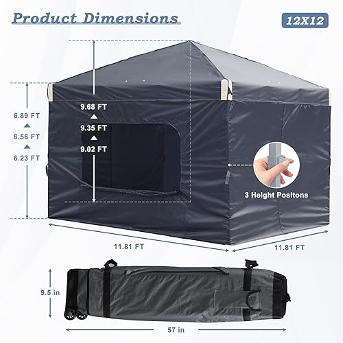 Miniatura 2 de Aoodor Tienda de campaña desplegable de 12 x 12 pies con bolsa enrollable, toldo portátil de sombra instantánea con cortina para campamento, fiesta