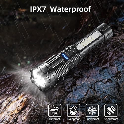 Miniatura 6 de Paquete de 2 linternas LED recargables, 90,000 lúmenes altos, luz de flash súper brillante, 7 modos con luz COB, IPX6 impermeable, linterna táctica