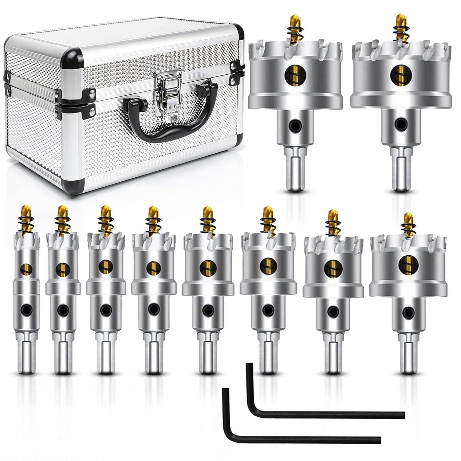 Kit 10 Frese a Tazza TCT 16-53mm Seghe a Tazza per Trapano Avvitatore con Punte di Centraggio Professionali per Metallo, Acciaio, Legno con Valigetta