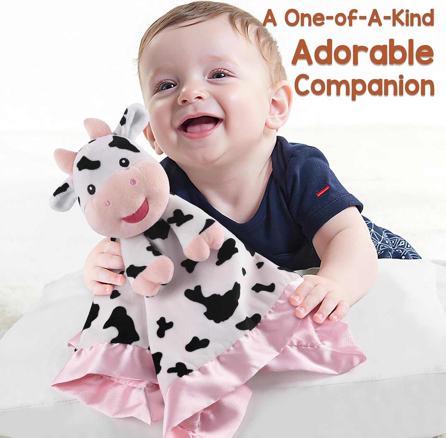 Baby Security Blanket, Soft Baby Lovey Toy Blanket for Girls, Snuggle Toy Lovie Newborn Gift, Stuffed Animals Cow 16 Inch - Image 7
