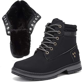 Xiakolaka Women Warm Winter Boots Fur Lined Combat Boots Lace up Ankle Booties