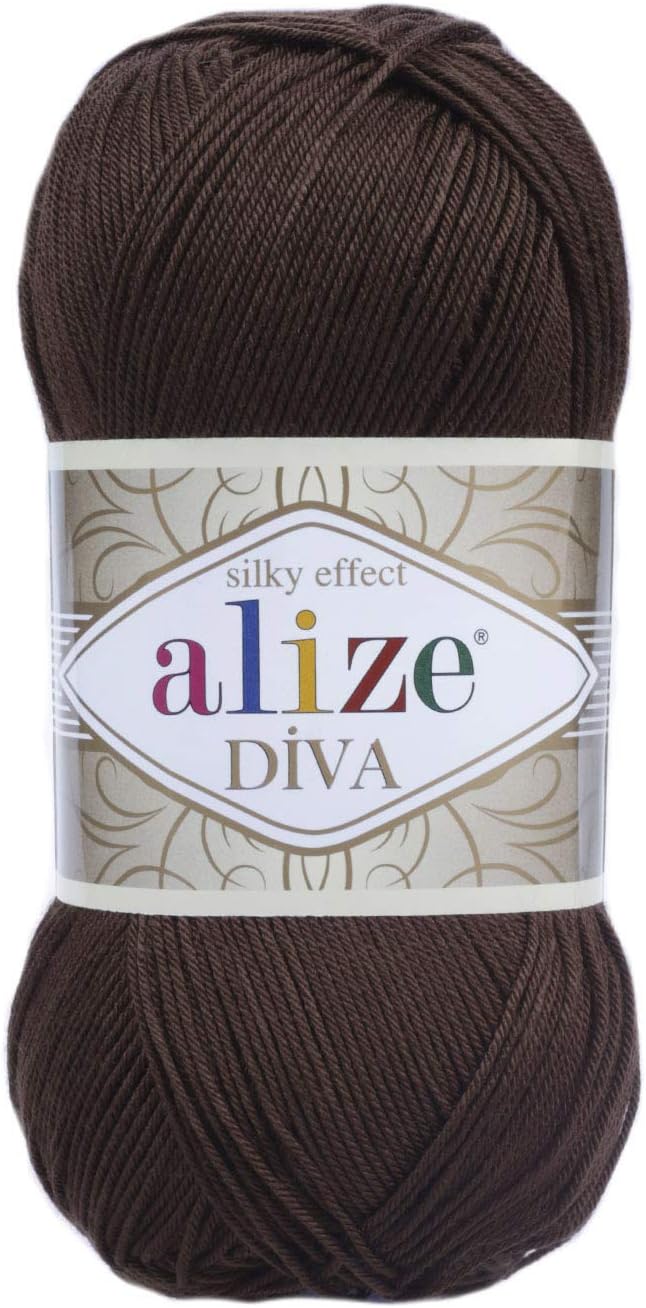 Alize Diva Silky Effect Hand Knitting Yarn Microfiber Acrylic Yarn Thread Crochet Art Lace Craft Lot of 5 skeins 500gr 1915 yds Hand Knitting Yarn (26- Brown)