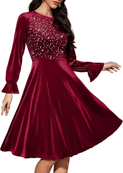 Bbonlinedress Vestido de Cóctel Lentejuelas de Terciopelo