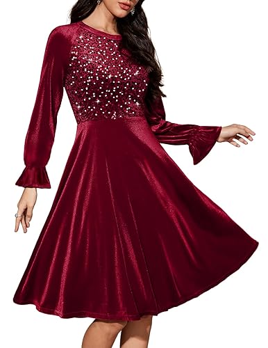 Velvet Sequin Cocktail Long Sleeve Dress for Women Velvet Vintage