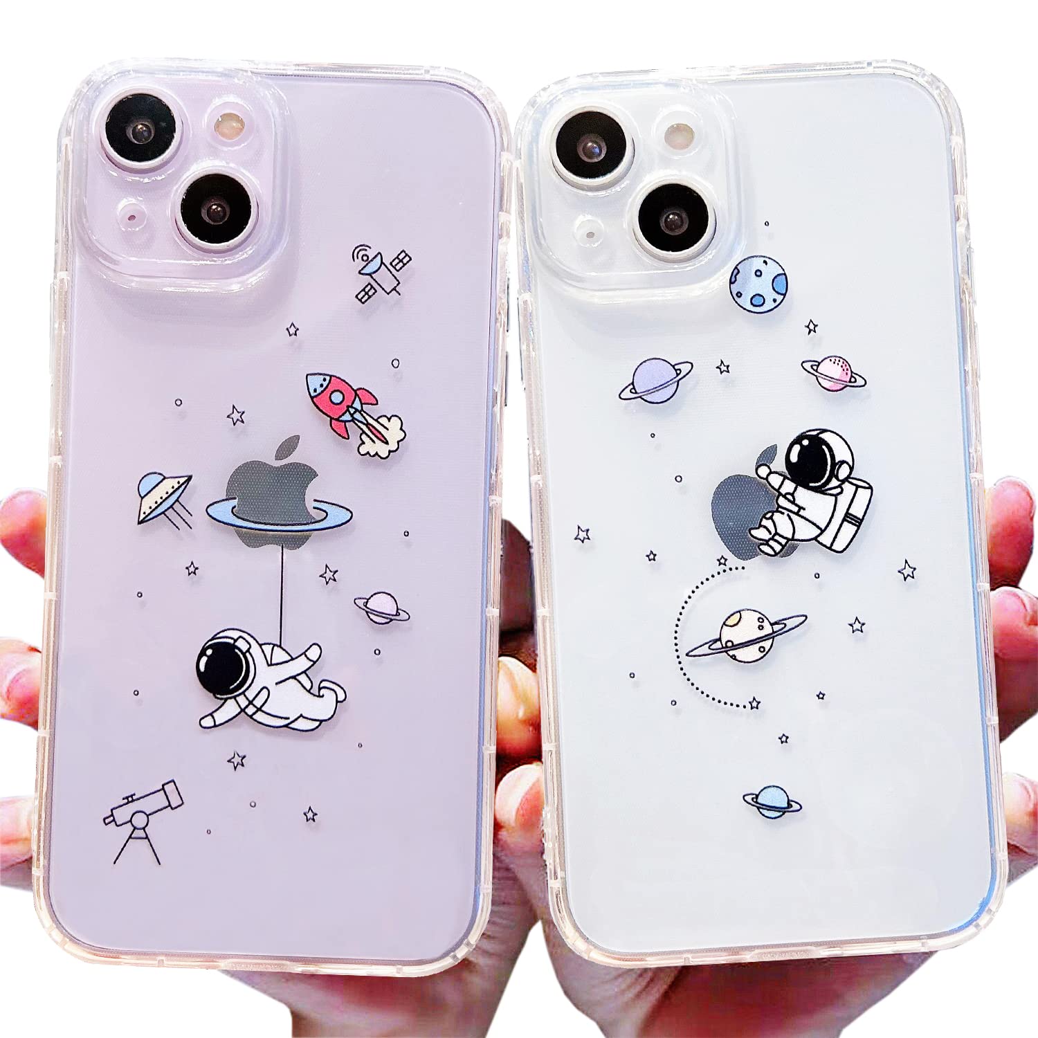 AMART 2Pack for iPhone 14 Case Cute, Clear Case with Astronaut Design Cartoon Planet Space Pattern Cover Soft Ultra-Thin TPU Cool Kids Girls Women Man Shockproof Cover for iPhone 14