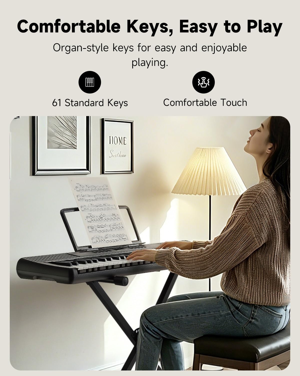 Donner Piano de teclado de 61 teclas, paquete de teclado eléctrico portátil, piano digital para principiantes con USB MIDI, altavoces integrados, auriculares, soporte X, bolsa de transporte, 300 tonos