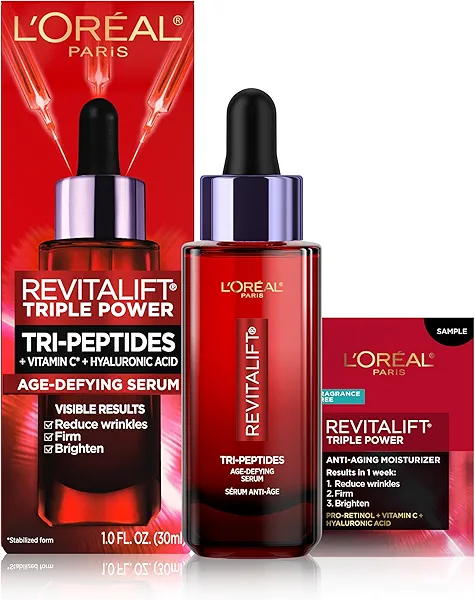 L'Oreal Paris Revitalift Triple Power Age-Defying Face Serum, Anti Aging Serum with 3 in 1 Benefits, Reduces Wrinkles, Firms and Brightens Skin, Includes Sample