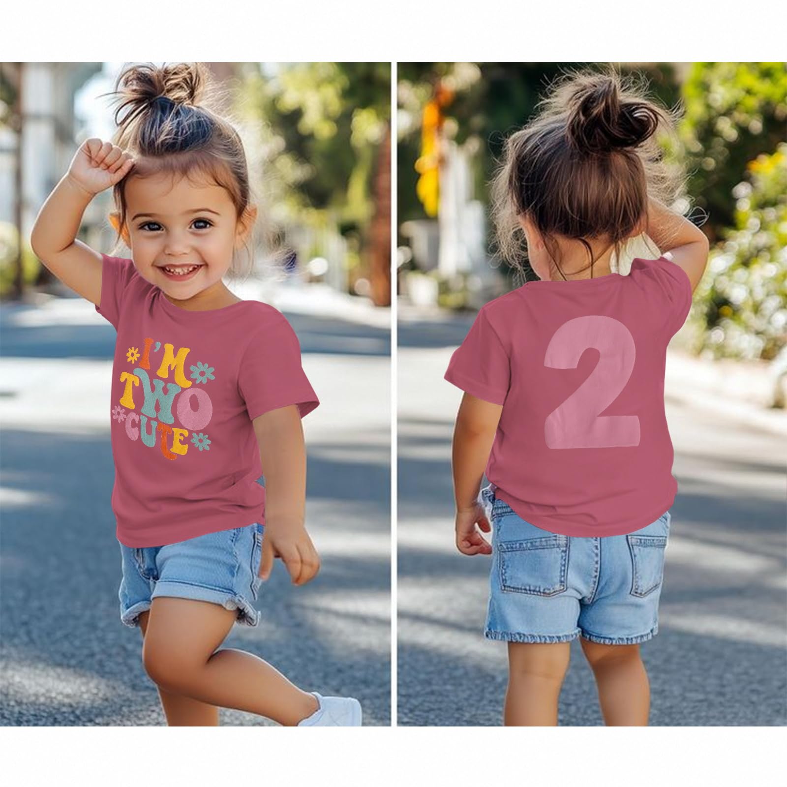 T-shirt 2ème anniversaire pour fille « I'm Two Cute » Imprimante Chemise Deuxième Anniversaire T-shirt Fête d'anniversaire Vêtements Été Manches Courtes Hauts Doux Col Rond Chemises 2 Ans Enfants