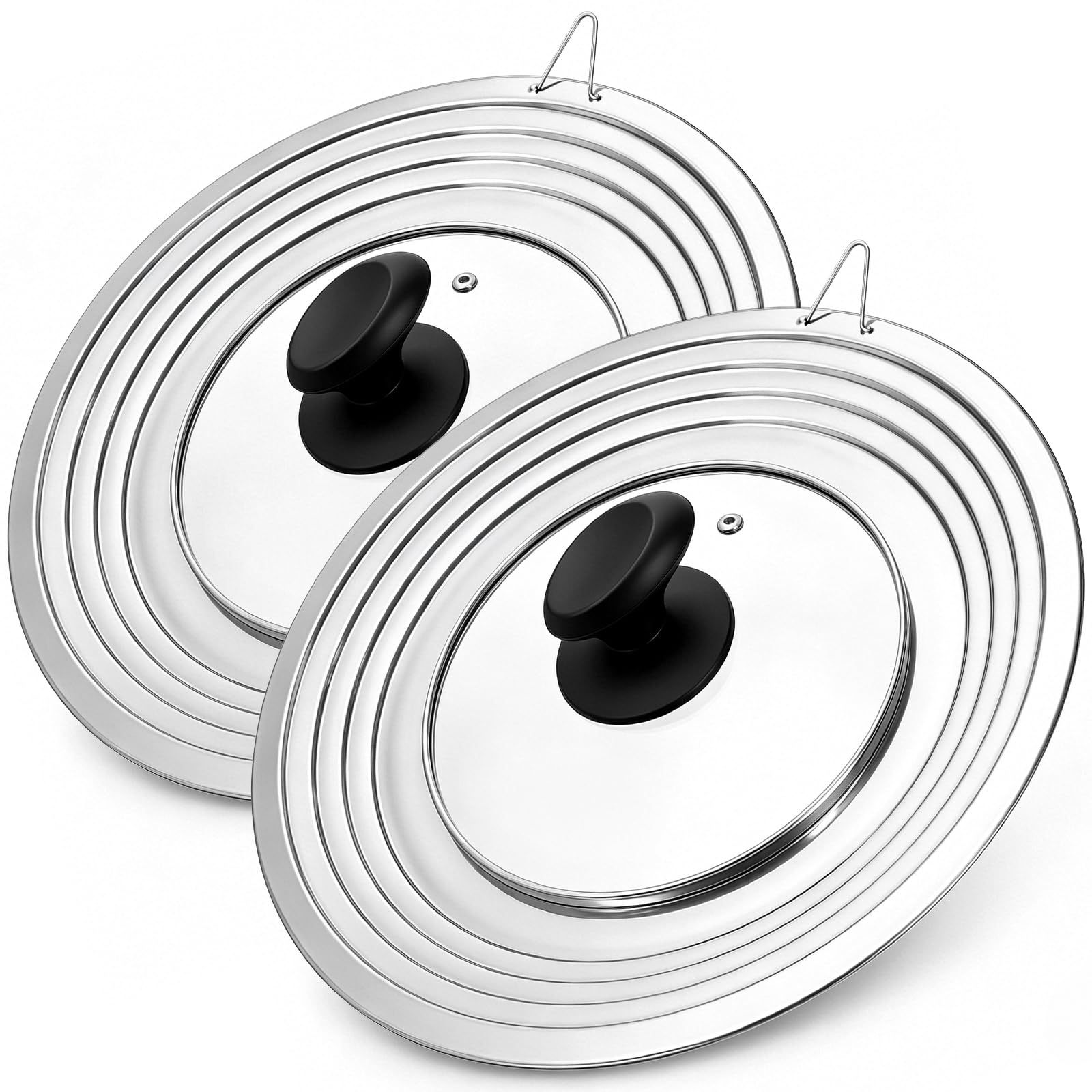 WRINGKIT 2 Pack Universal Lids for Pots Pans, Stainless Steel Replacement Frying Pan Cover with Heat Resistant Knob, Heavy Duty Skillets Cover, Fit 20-32cm Cookware