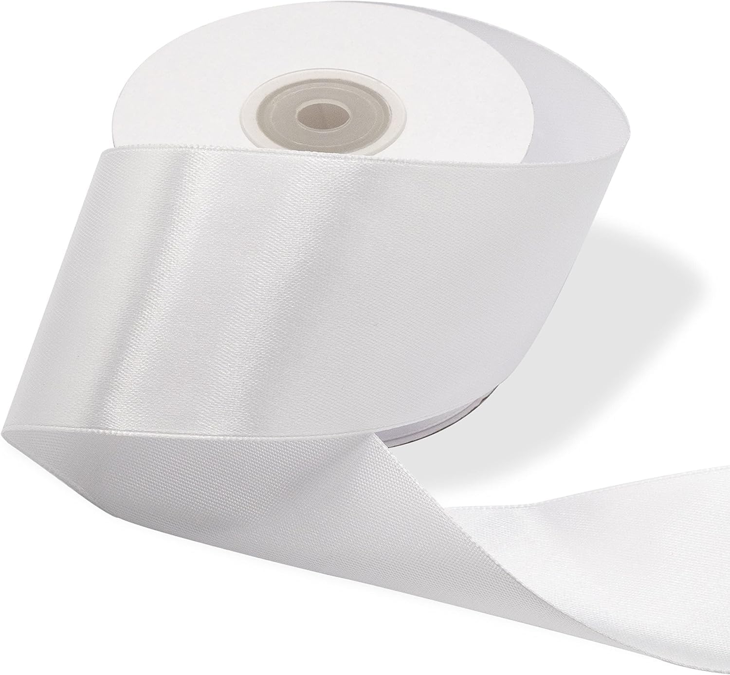 White Ribbon 50mm Satin Spool Large 25m Thickness 5cm Thickness for Gift Idea Wedding Christening Christmas New Year Party Favour Roll