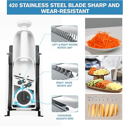 Miniatura 5 de Jinshome Cortador de mandolina para cocina y picador de verduras seguro 5 en 1 y cortador de mandolina ajustable para cocinar y preparar comidas.