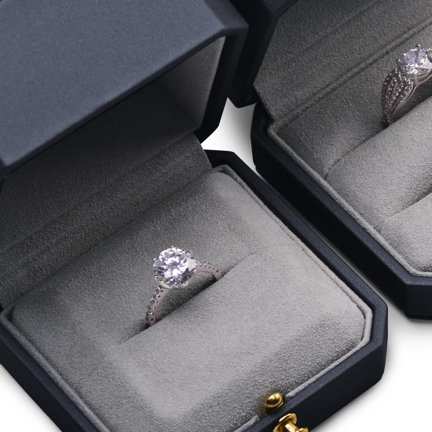 Scatola regalo ottagonale per anello di fidanzamento, proposta di fidanzamento, scatola regalo in pelle blu (scatola per anelli