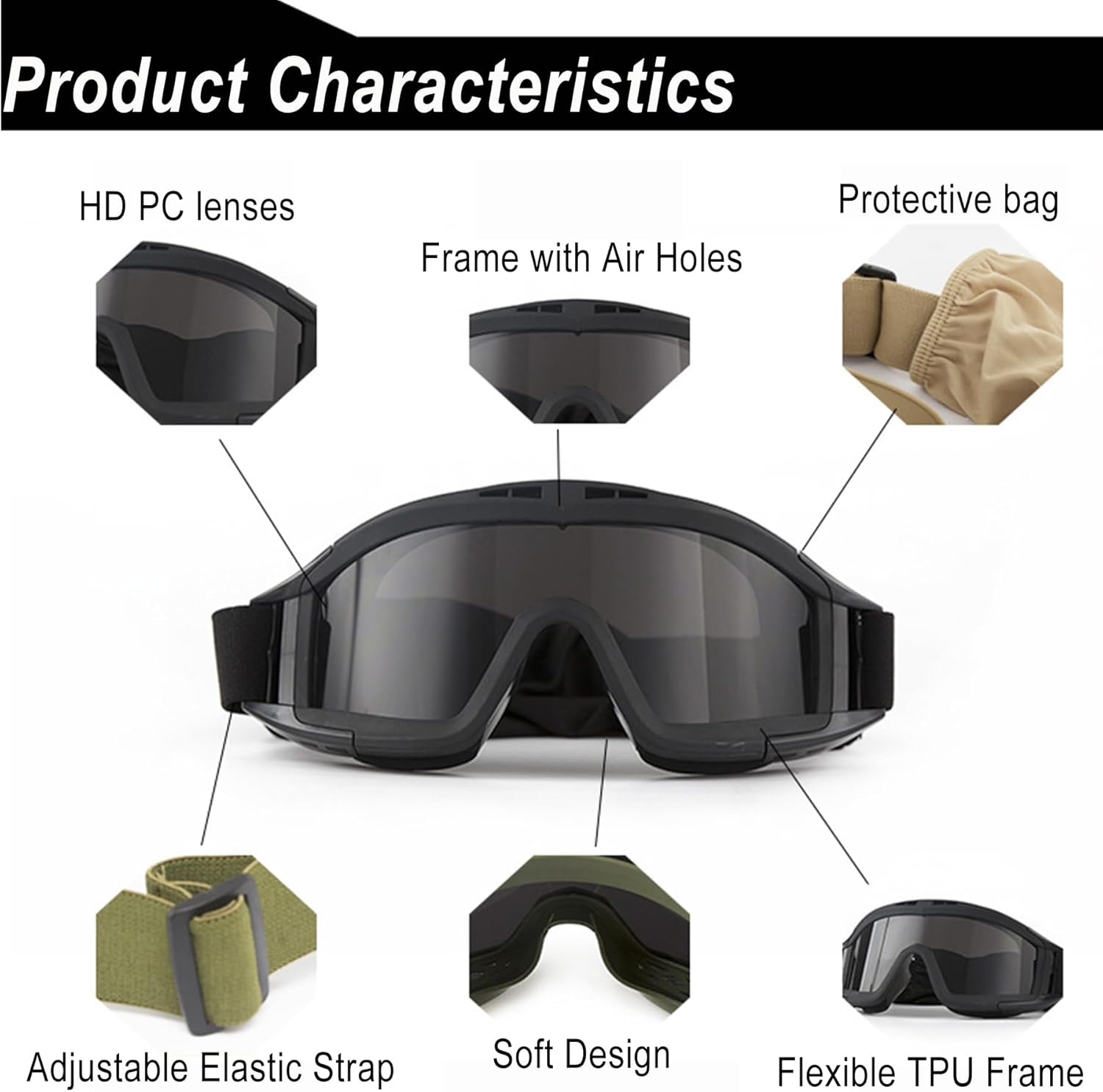 T TOVIA Tactical Glasses for Men - Tactical Sunglasses with 3 Interchangeable Lenses, Anti-Fog Military Glasses, Ballistic Safety Glasses for Range Shooting, Outdoor Sports & Activities - Image 2