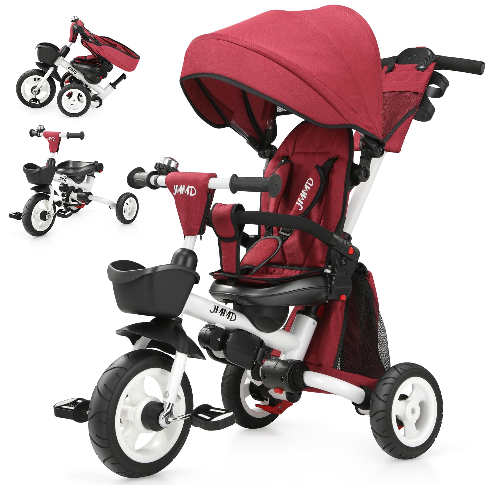 JMMD 8-in-1 Foldable Toddler Tricycle for Ages 1-5, Portable Trike Stroller