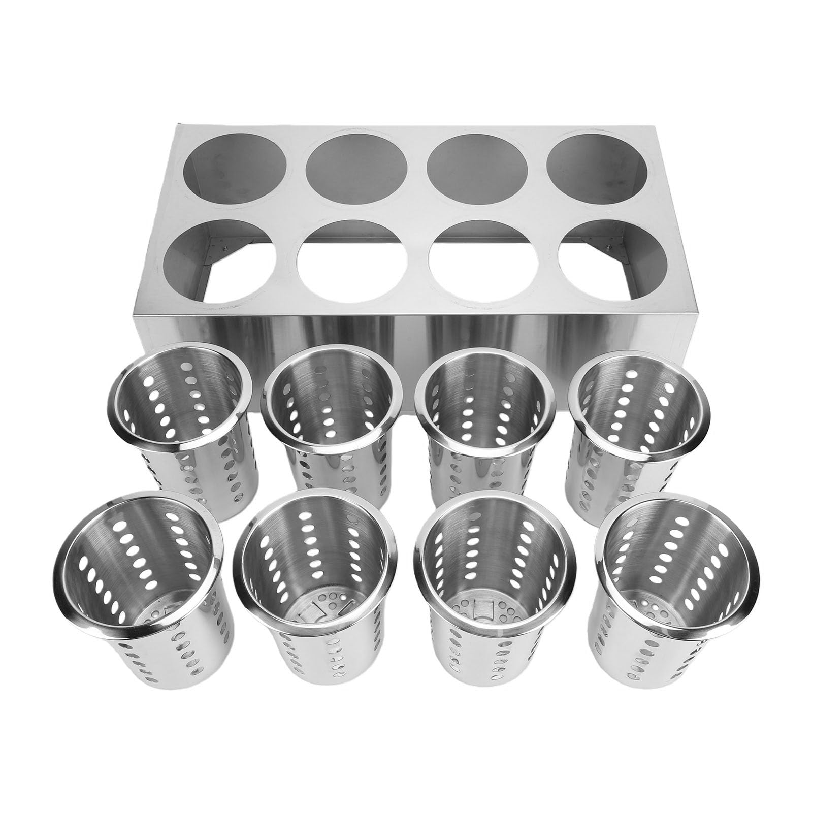 ZJchao Soporte para Utensilios de Acero Inoxidable de 8 Compartimentos con Fondo Antideslizante para Cucharas, Tenedores y Palillos, Organizador de Cubiertos de 11,5x13,5x8,5 Cm