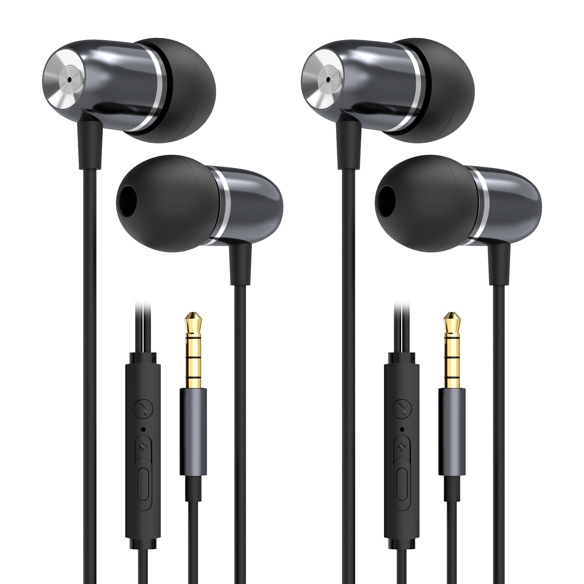 MORMOQUE EP05 Wired Earbuds 2 Pack,3.5 mm Jack Noise Isolating Earphones,in-Ear Headphones with Microphone,HD Bass Audio Ear Buds,for Small Ears canals Women,Teens Boys Girls and Adult (Black)