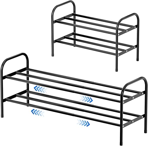 Miniatura 8 de Zapatero expandible de 2 niveles, zapatero ajustable para armario y entrada, organizador de zapatos de metal extensible con ancho ajustable, estante