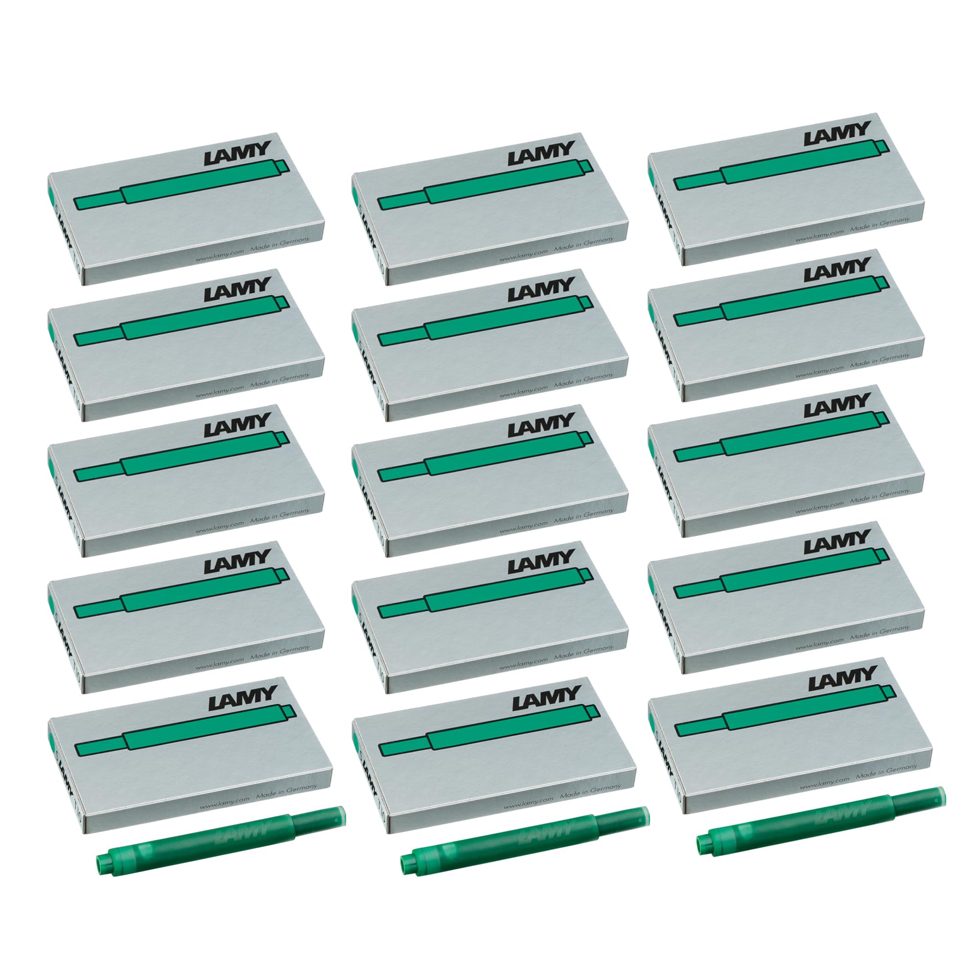 LAMY T10 15er Set Tintenpatronen mit großem Tintenvorrat - geeignet für alle Lamy Patronenfüllhaltermodelle - Inhalt 1,25ml je Patrone - 5 Stück pro Päckchen - Tintenfarbe grün