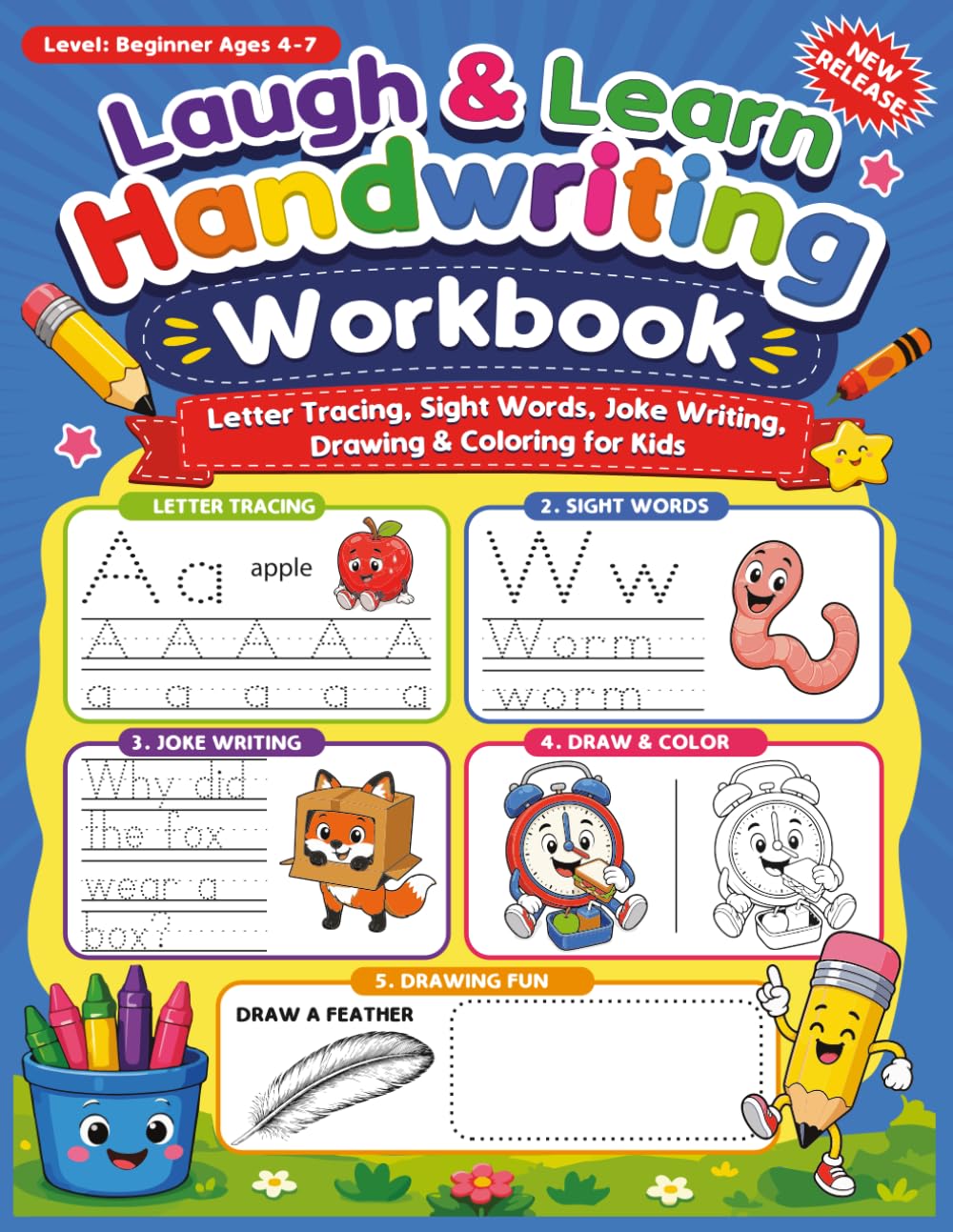Laught & Learn Handwriting Workbook: Letter tracing, sight words, joke writing, drawing & coloring for kids.