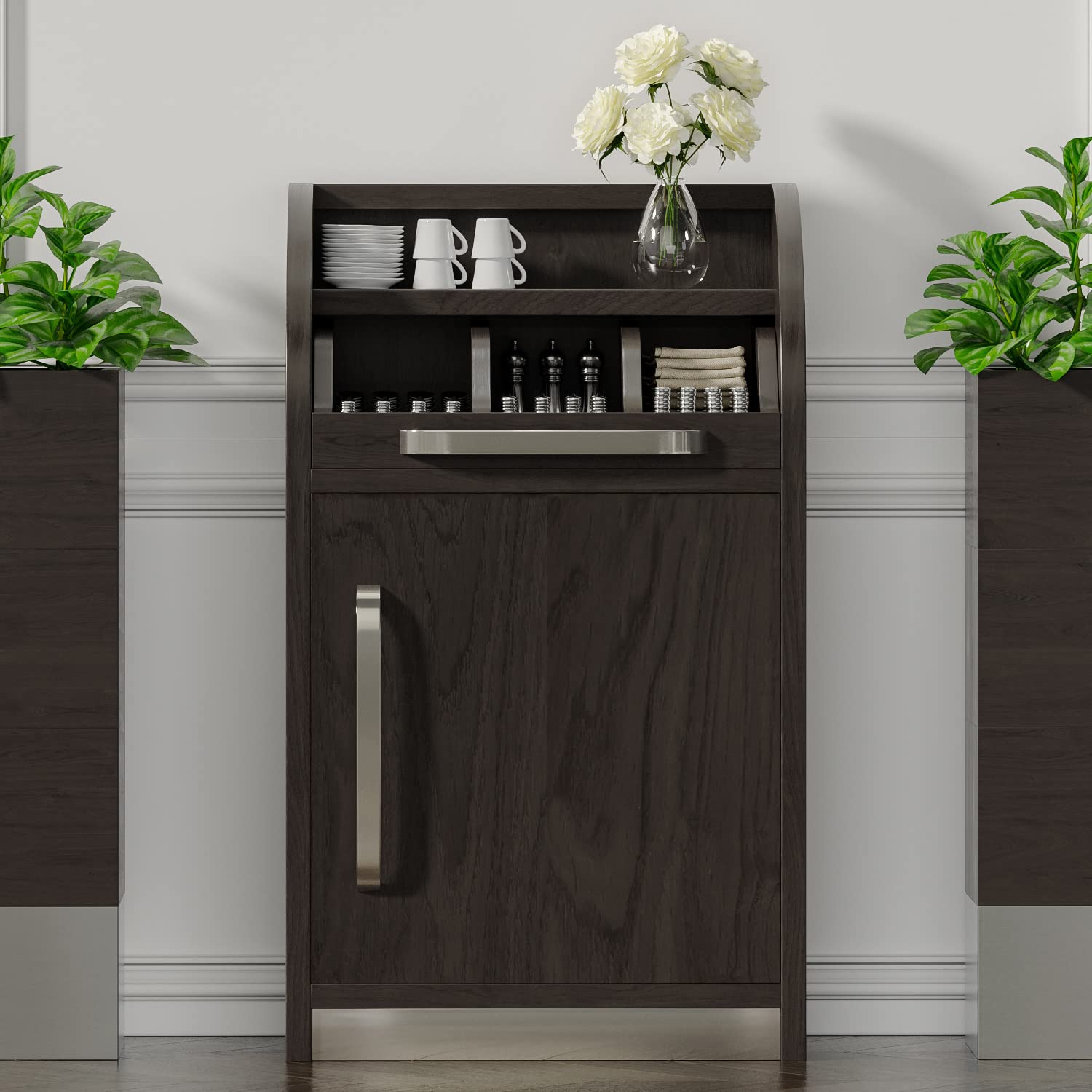 LEA | Besteckschrank | B55cm x H105 | Wenge-Schwarz | 1xTür + 2xBöden | Soft-Close | Holz Kellnerstation Schrank Kommode Servier Gastro
