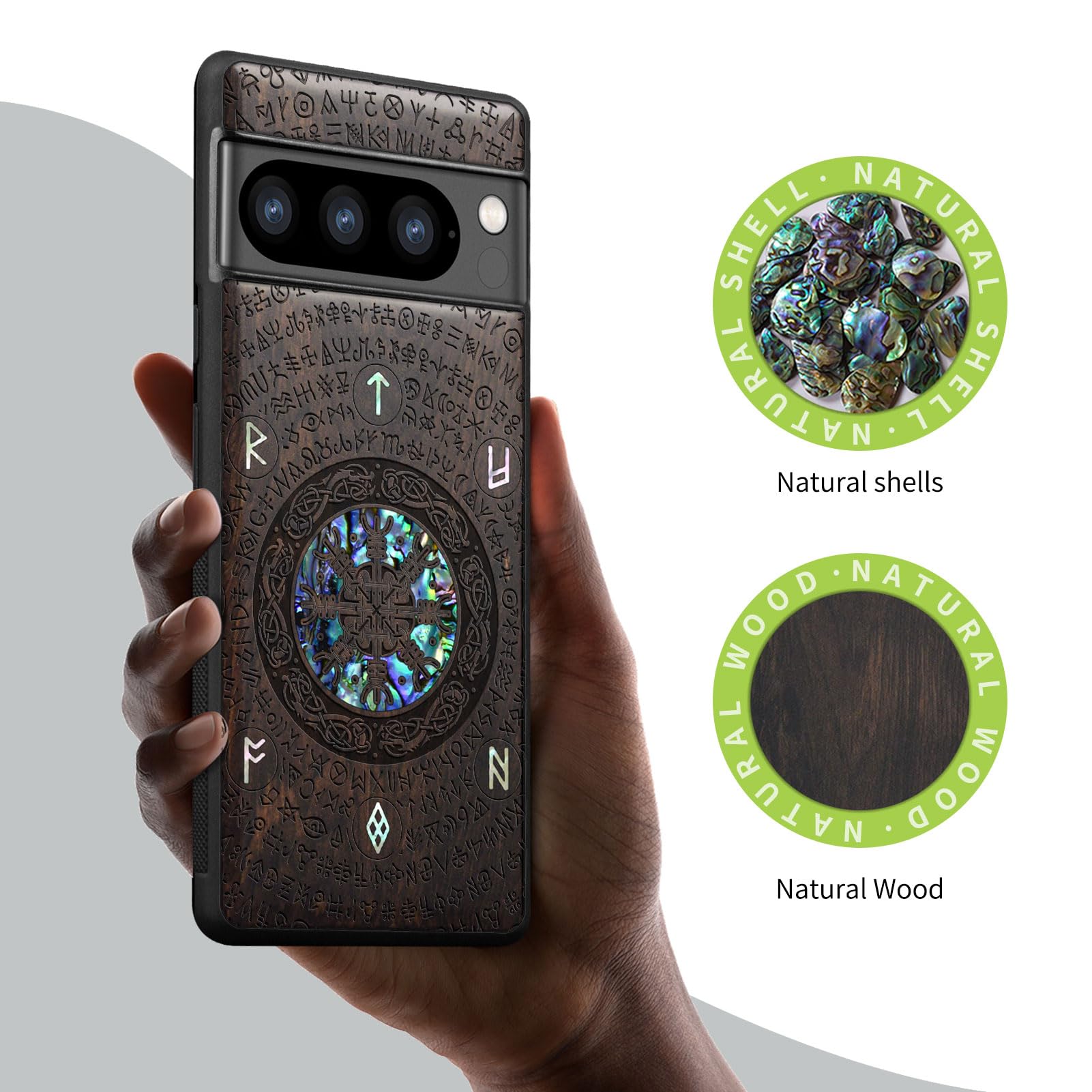 Carveit Cover Compatibile per Pixel 8 Custodia Naturale Legno Ultra Sottile e Morbido TPU Protettiva per Google Pixel 8 Case (Legno nero-La grande onda al largo di Kanagawa