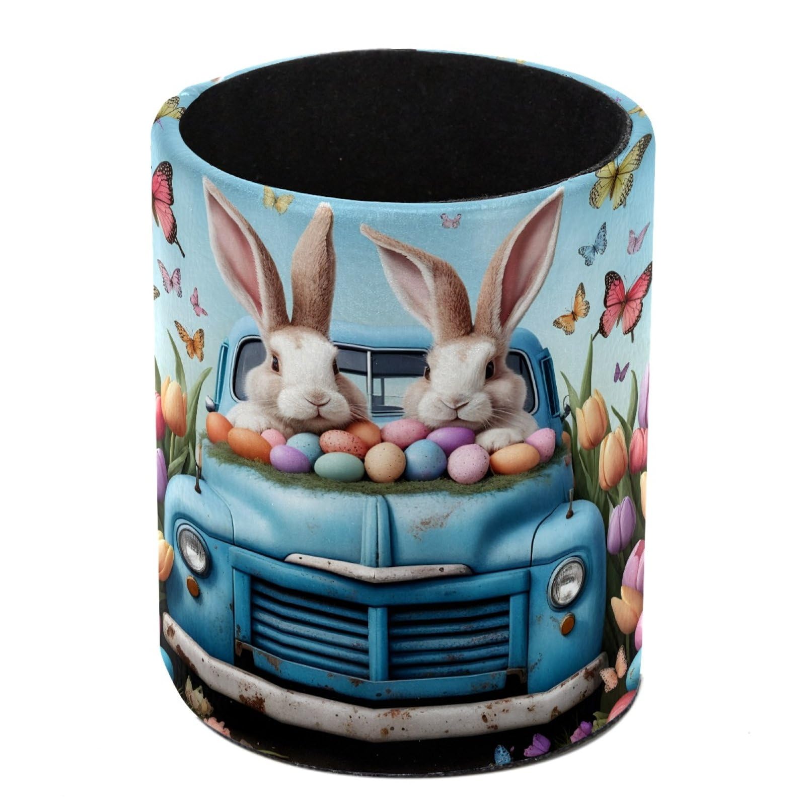 FWJZDSP Easter Truck Rabbit Pencil Cup Pen Organizer Makeup Brush Holder for Office Home Countertop Desk Accessory Storage