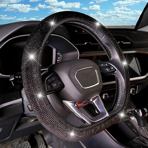 Funda para Volante de Automóvil con Diamantes de Imitación Brillantes con Cristal Centelleante, Protector de Volante Antideslizante, 15 Pulgadas