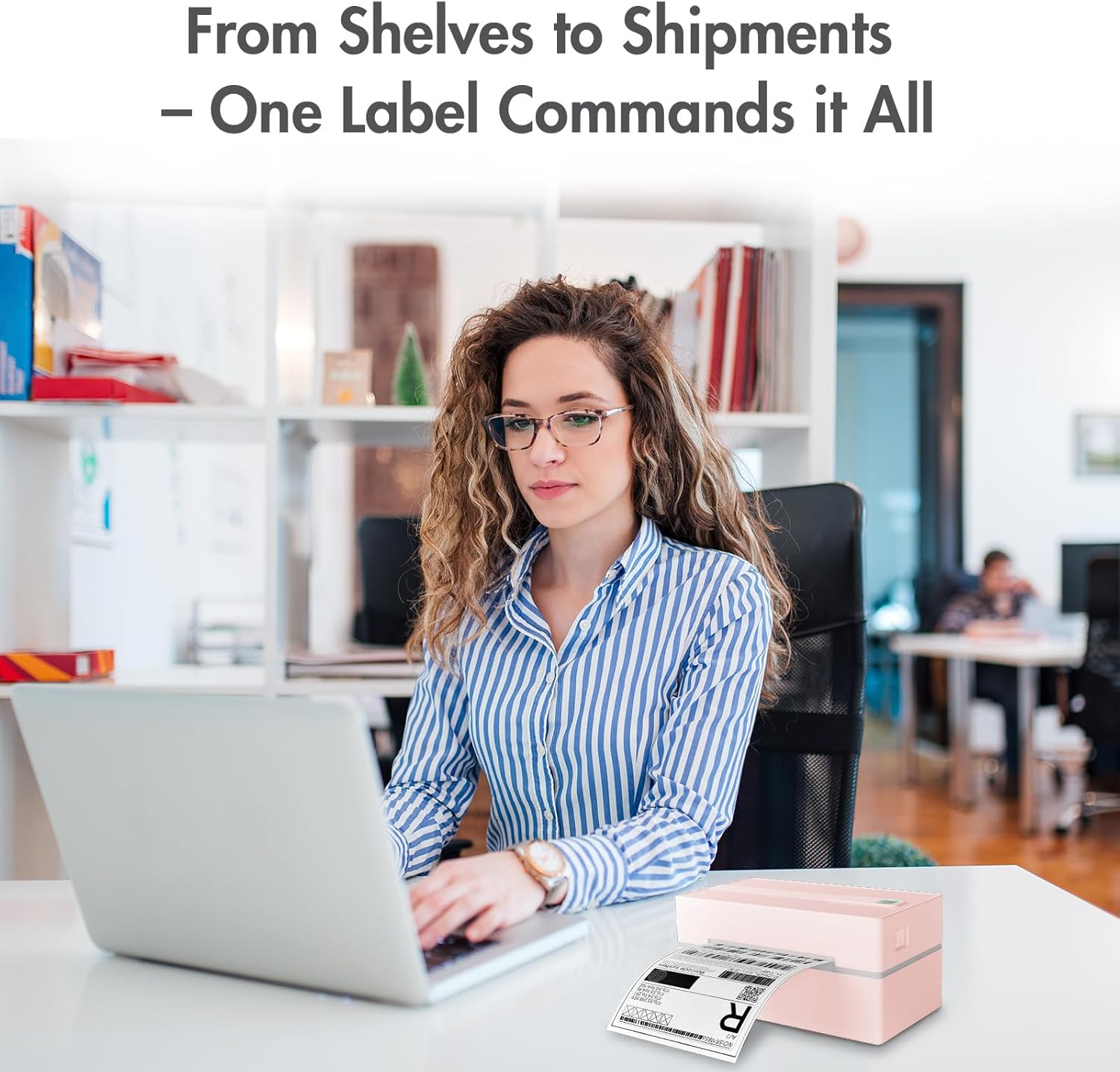 Bluetooth Thermal Shipping Label Printer: 4x6 Wireless Label Maker with Tape for Small Business - Compatible with iPhone, Android, Windows & Mac, Widely Used for USPS UPS Amazon Shopify, Pink