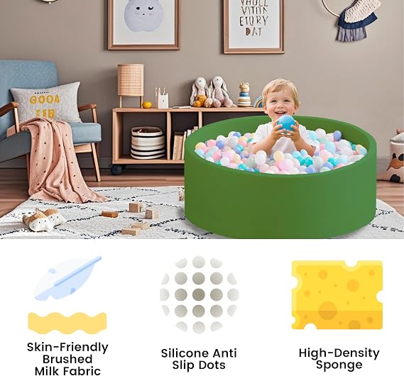 Ball Pit for Toddlers 1-3 Memory Foam Ball Pits 31.5''x11.8'' Baby Ball Pit Indoor Game Round Play Ball Pool For Children for Girls and Boys (Green, NO Balls)