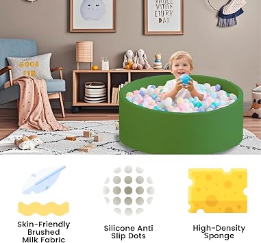 Ball Pit for Toddlers 1-3 Memory Foam Ball Pits 31.5''x11.8'' Baby Ball Pit Indoor Game Round Play Ball Pool For Children for Girls and Boys (Green, NO Balls)