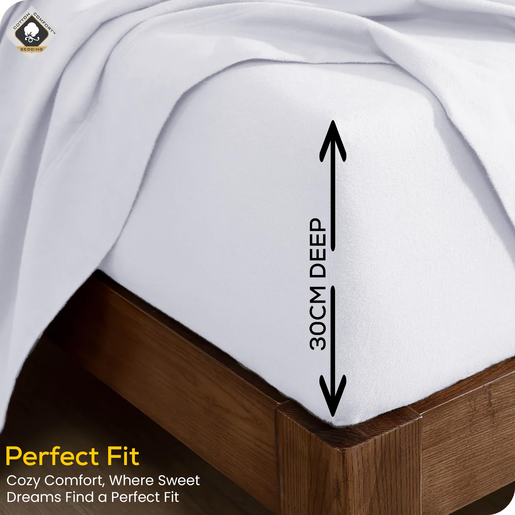 Cotton Comfort Bedding 100% Brushed Cotton Flannelette Fitted Sheet Small Double, Soft Warm Deep Fit Bed Sheet - Image 3