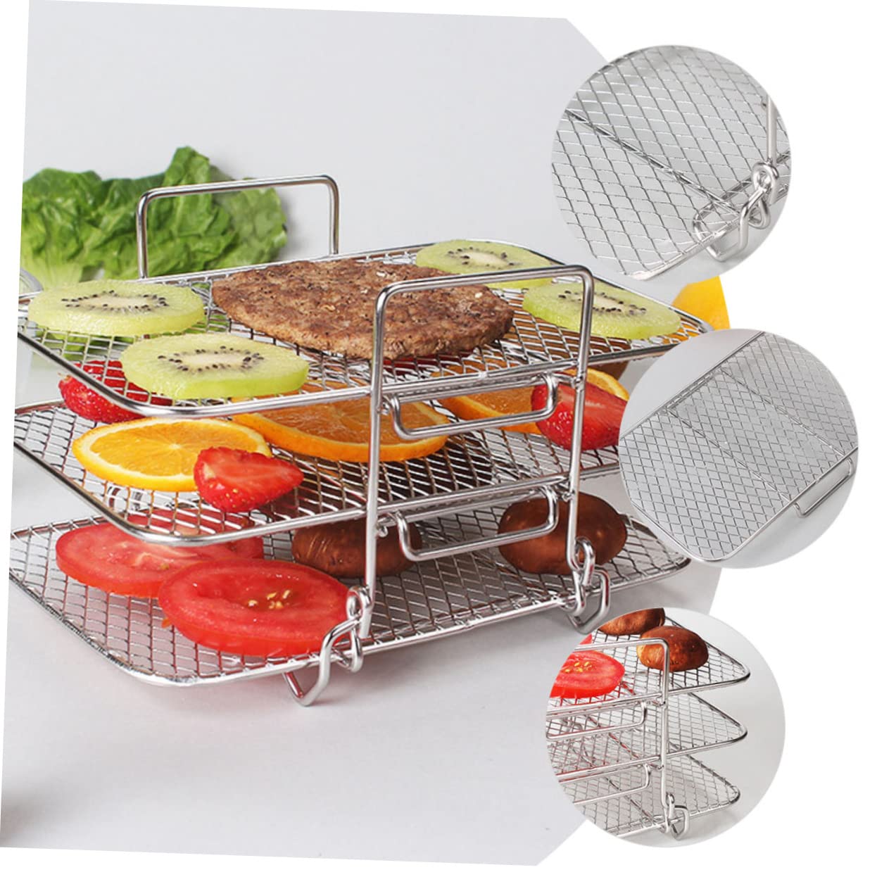 jojofuny Grille de Four à 3 Niveaux en Acier Inoxydable, Empilable et Détachable, pour Friteuse à Air et Four Électrique, Argenté